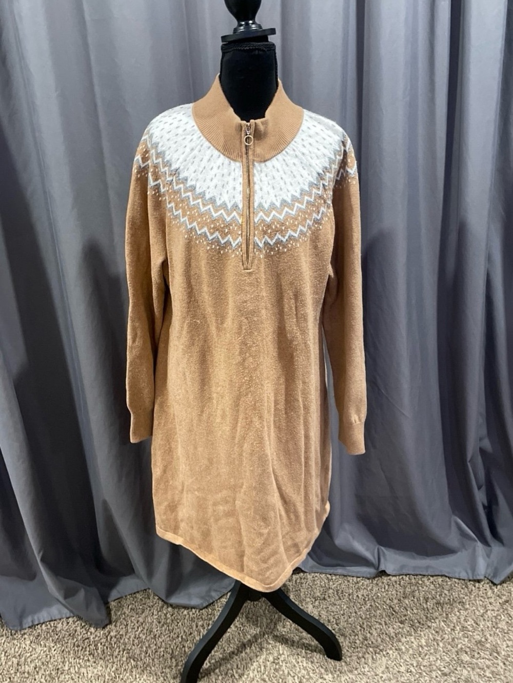 Talbots half zip fair isle sweater dress size XL